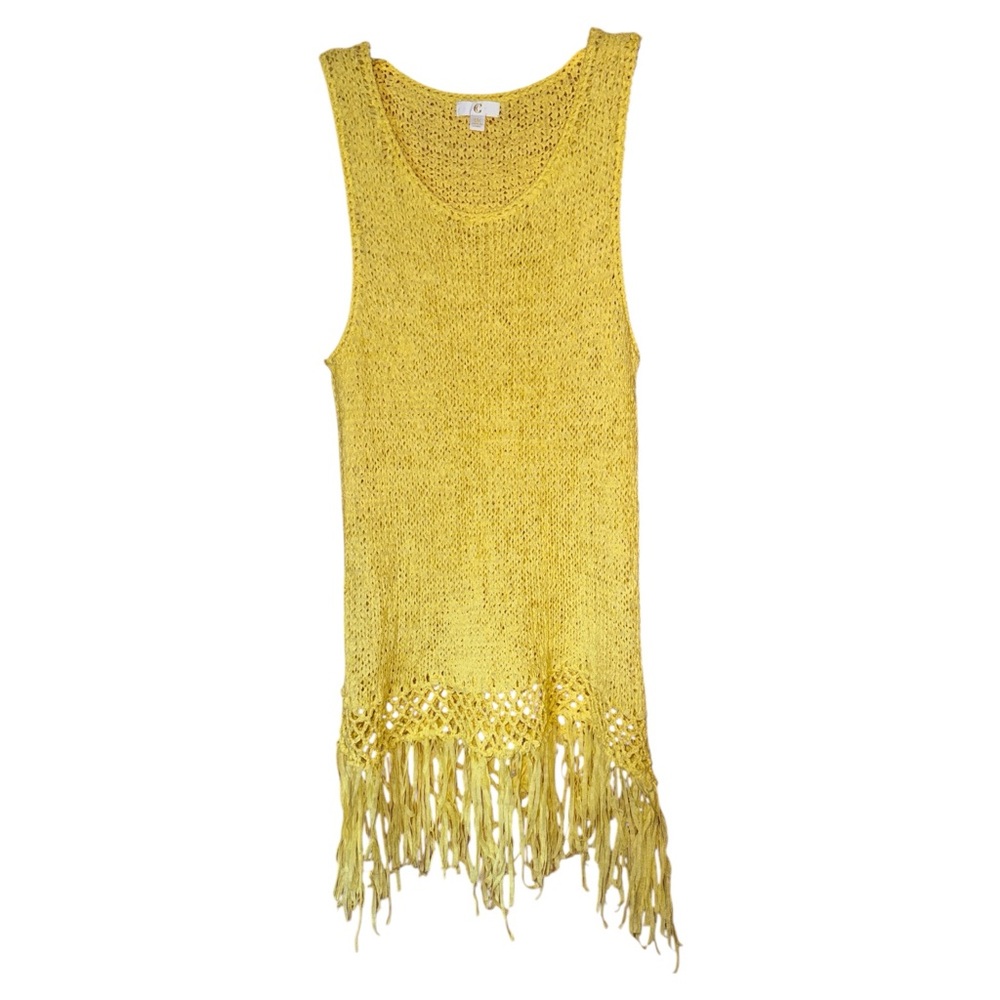 Crochet Woven Mini Dress Fringed Medium Sleeveless Open Knit Festival Hippie